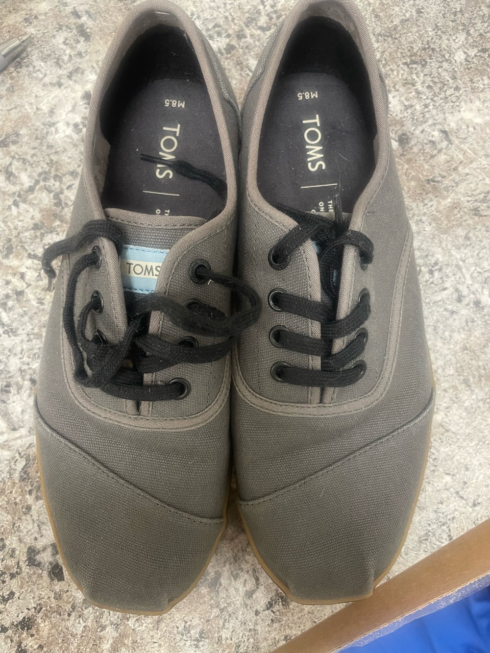 TOMS Men's Olive Gray Canvas Lace-Up Slip-Ons with Black Laces